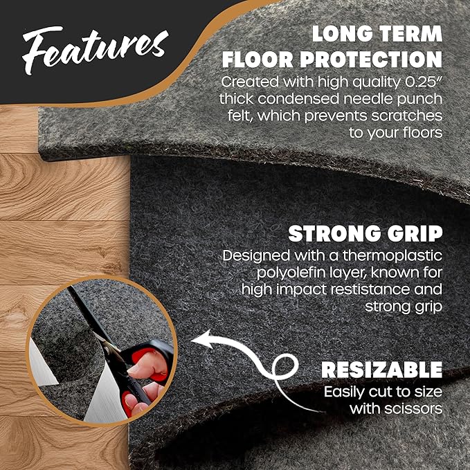 Nevlers Felt Rug Pad 9x12 | 1/4" Rug Runner Liner | Anti Skid Rug Gripper for Hardwood Floors Tile Slate & Stone | Felt TPO Under Rug Non Slip Pad | Sustainable Rug Pad Non Slip Grippers