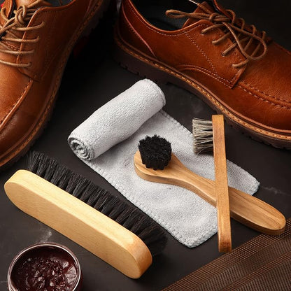 4 Pcs Horsehair Shine Shoes Brush Kit Polish Dauber Applicators Cleaning - Image 6