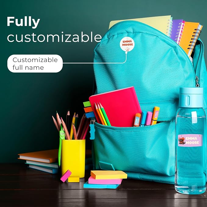 Personalized Name Tag Stickers for Kids | Cat Waterproof Labels for School - Image 3