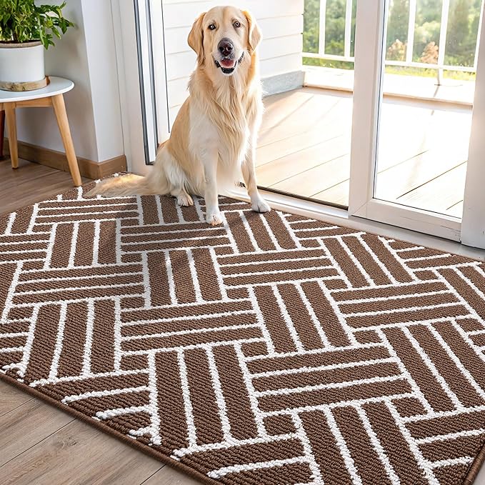 OLANLY Indoor Door Mat, 48x32 Inch, Dirt Resistant and Absorbent, Non-Slip Rubber Backing Floor Mats, Easy Clean Low-Profile Doormat for Entryway, Front Door, and Inside Entrance, Coffee
