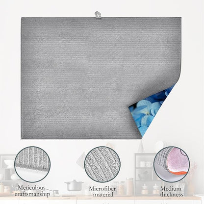 Blue Hydrangea Flower Dish Drying Mats 18x24 Inch, Dish Pad Drying Rack Mat - Image 4