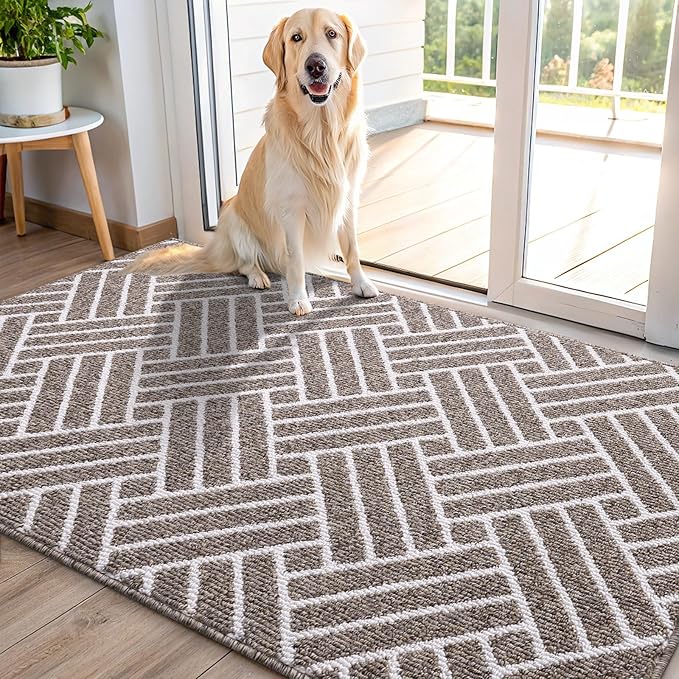 OLANLY Indoor Door Mat, 48x32 Inch, Dirt Resistant and Absorbent, Non-Slip Rubber Backing Floor Mats, Easy Clean Low-Profile Doormat for Entryway, Front Door, and Inside Entrance, Khaki