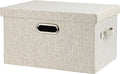 Medium 15" 21 Quart Collapsible Stackable Storage Bins with Lids, 1 Pack Beige Foldable Fabric Closet Storage Boxes with Lids, Heavy-duty Linen Baskets for Bedroom