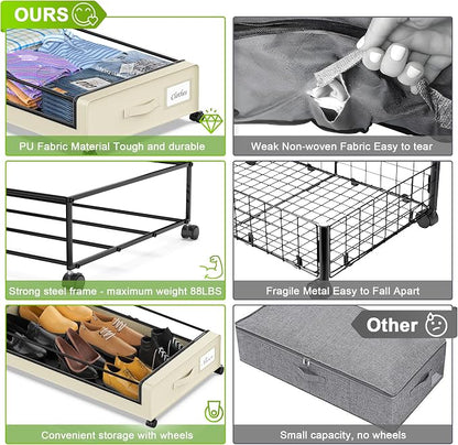 Under Bed Storage with Wheels, Under the Bed Storage Containers with Clear Lids - Image 3