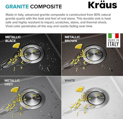 KRAUS Bellucci 18-inch Granite Workstation Drop In Top Mount Single Bowl Kitchen Sink in White with Accessories, KGTW12-18WH