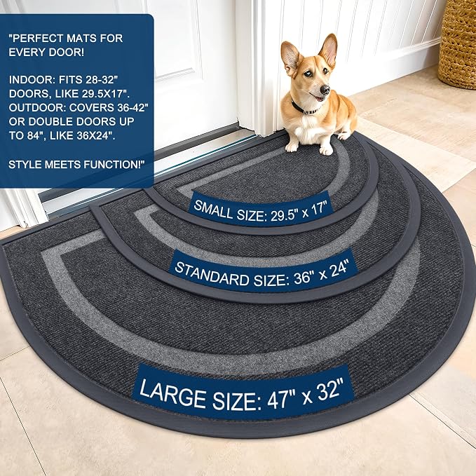 OLANLY Half Circle Door Mat Indoor Outdoor Entrance Welcome, Waterproof - Image 2