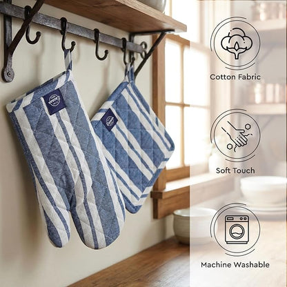 Encasa XO Heat Resistant 100% Cotton Oven Glove & Potholder Set - Image 3