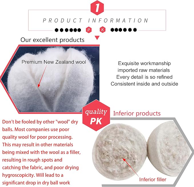 Wool Dryer Balls by FHQSX 6-Pack, XL Premium Reusable Natural Fabric Softener - Image 2