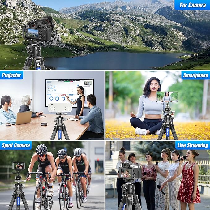 71" Travel Tripod Carbon Fiber for Camera, Compact Lightweight Tripod with 360°Panorama Ball Head,QR Plate, Removable Center Column, Load up to 15kg/33lbs