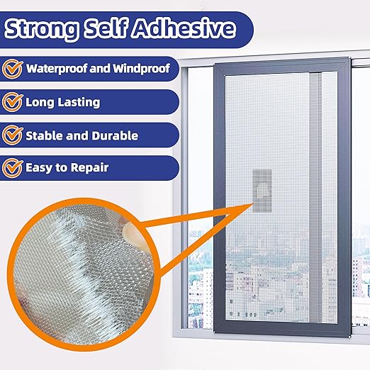 KING MOUNTAIN 20 Sheets Black Window Screen Patches, 44 in Repair Kit for Tears & Holes, Strong Adhesive Mesh Tape, Quick & Waterproof
