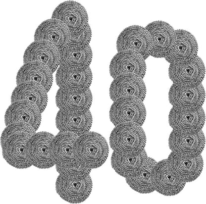 40 Pcs Stainless Steel Scrubber Bulk, Heavy Duty Steel Wool Scrubber 40 Gram by Akamino
