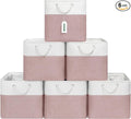 13x13 Inch Cube Storage Bins with Reinforced Bottom Cardboard, 6 Pack Large Collapsible Fabric Storage Cubes with Handles for Shelf, Closet, Toy, Laundry Organization (White&Pink)
