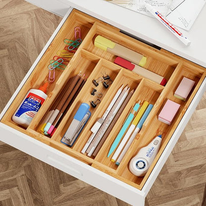 BAMEOS Bamboo Expandable Drawer Organizer, 5-7 Slots Kitchen Drawer Organizer - Image 7