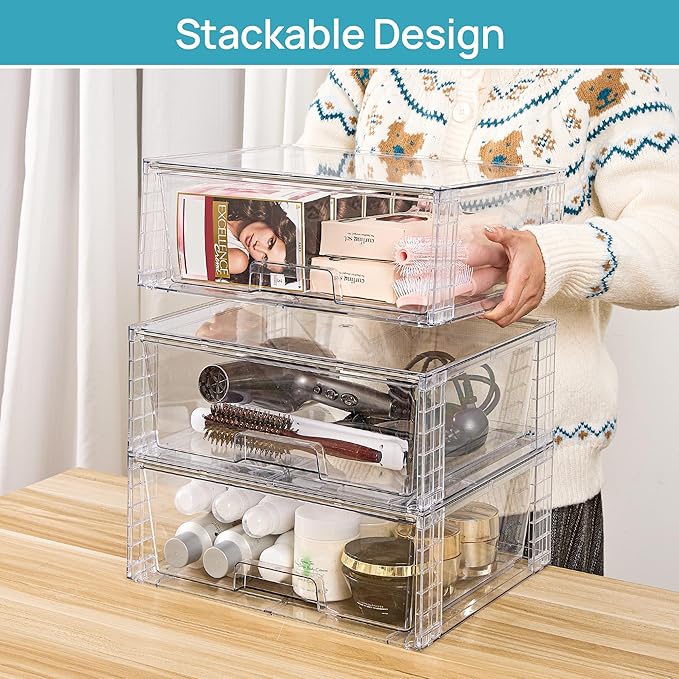 Vtopmart 4 Pack Large Stackable Storage Drawers, Easily Assemble Acrylic - Image 7