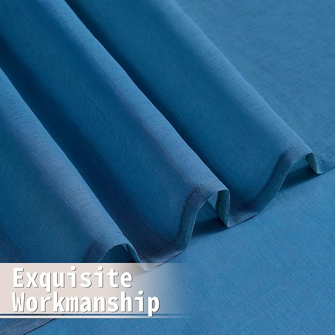 Tollpiz Small Sheer Door Curtain Closet Linen Textured Curtain Sheers Doorway Light Filtering Voile French Door Rod Pocket Curtains Patio Glass Door, 25 x 40 inches Long, Classic Blue, Set of 1 Panel