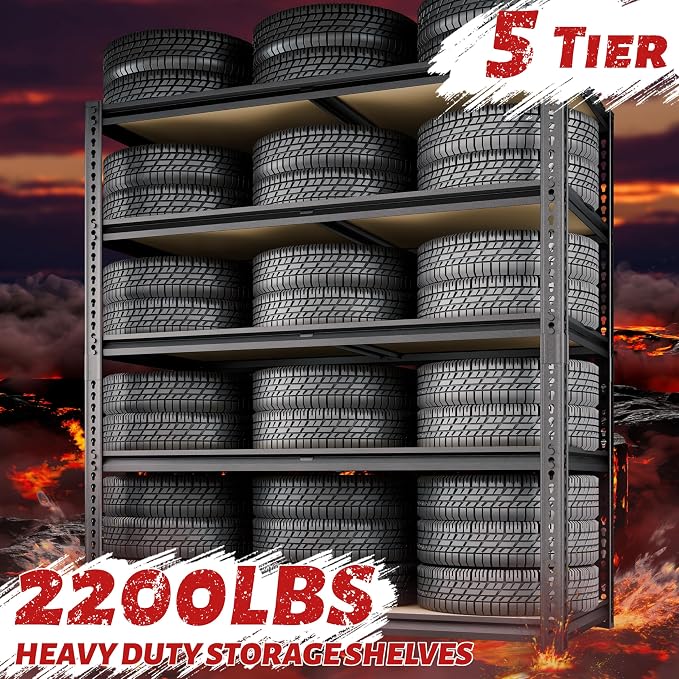 72"H Storage Shelves heavy duty, 2200LBS Garage Shelving, 5 Tier Metal Shelving - Image 4