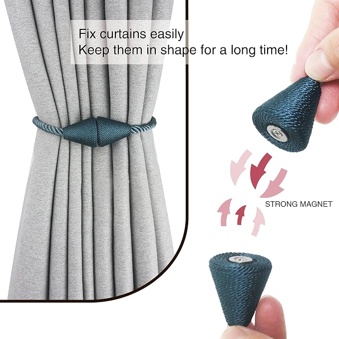 2 Pack Magnetic Curtain Tiebacks Rope Modern Handmade Curtain Tie Backs - Image 2