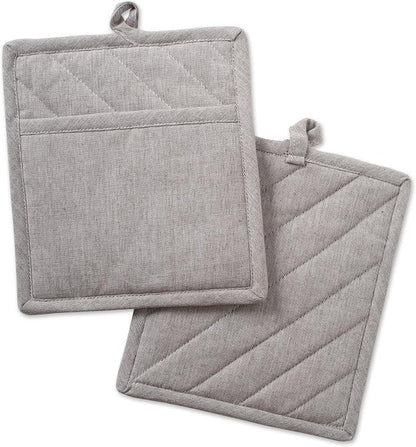 DII 100% Cotton Solid Chambray Kitchen Set, Potholders, 2 Piece by DII