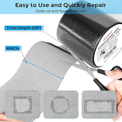 Black Window Screen Repair Tape, 4 in X 20 FT Kit - Image 2