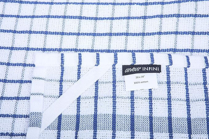 AMOUR INFINI Terry Dish Towels Pack of 4 Highly Absorbent Quick Dry Super Soft 20x28 Inch Kitchen Towel with Hanging Loop for Cleaning & Drying Dishes (Blue)