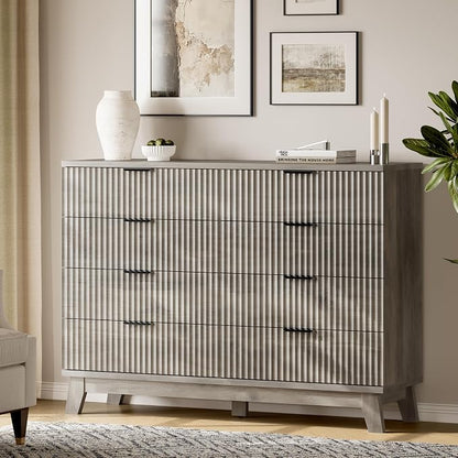 Fluted Dresser with 8 Drawers, Wooden Dresser TV Stand, Modern Closet Clothes - Image 3