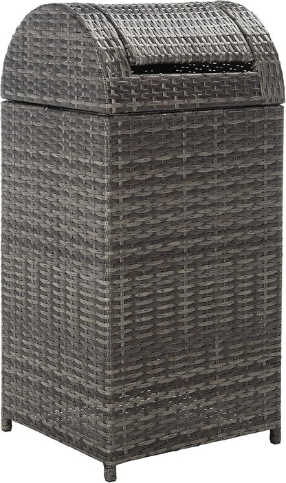 SAFAVIEH Outdoor Collection Mazeli Grey Brown Woven Swing Top Dome Lid Trash - Image 4