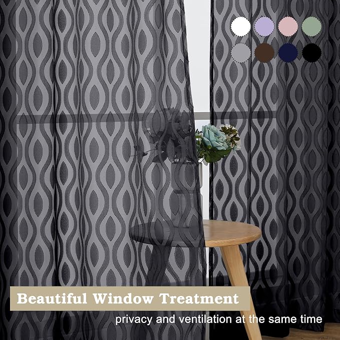Aiyufeng Sheer Black Curtains 84 Inches Long 2 Panels, Solid Airy Light - Image 7