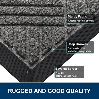 Smiry Front Door Mat Outside Entrance, Heavy Duty Outdoor Indoor Natural Rubber - Image 4