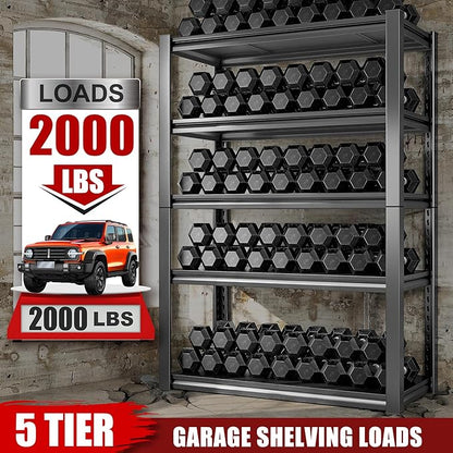 Raybee Storage Shelves 2000LBS Garage Shelving Heavy Duty, 5-Tier Adjustable - Image 4