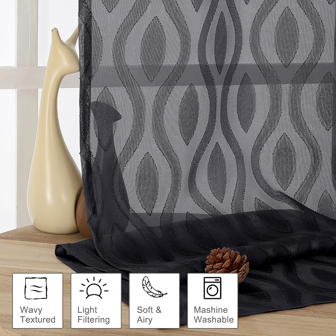 Aiyufeng Sheer Black Curtains 84 Inches Long 2 Panels, Solid Airy Light - Image 3