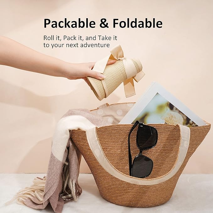 Joywant Womens Sun Visor Hats, Packable Wide Brim Ponytail Beach Hat Straw Visor Summer Beach Vacation Essentials for Womens