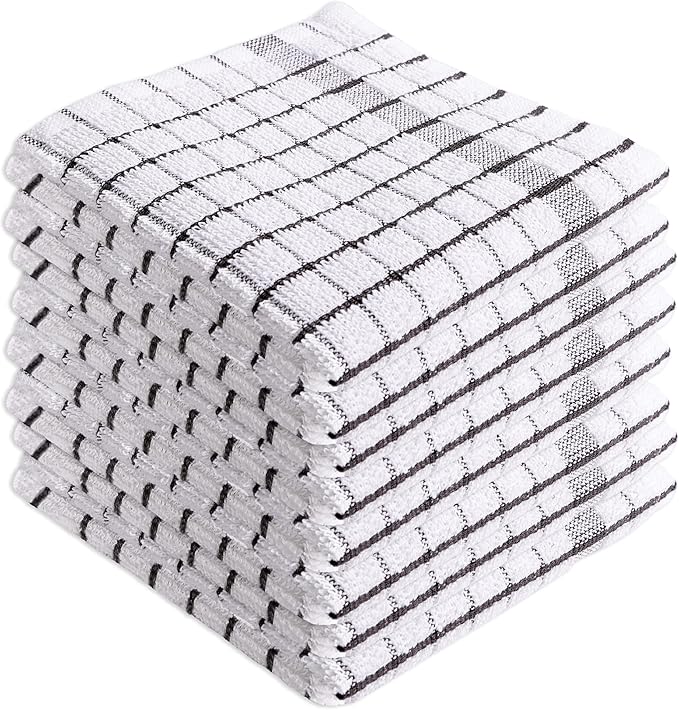 AMOUR INFINI Kitchen Dish Cloths Set of 8 - Ultra Soft, Highly Absorbent, Quick-Drying Terry Cotton Dishcloths 12"x12" Inch Wash & Cleaning Cloths for Kitchen & Dishwashing (D.Grey)