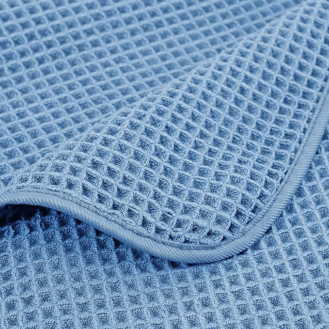 POLYTE Microfiber Oversize Quick Dry Lint Free Bath Towel, 60 x 30 in, 4 Pack (Waffle Weave)