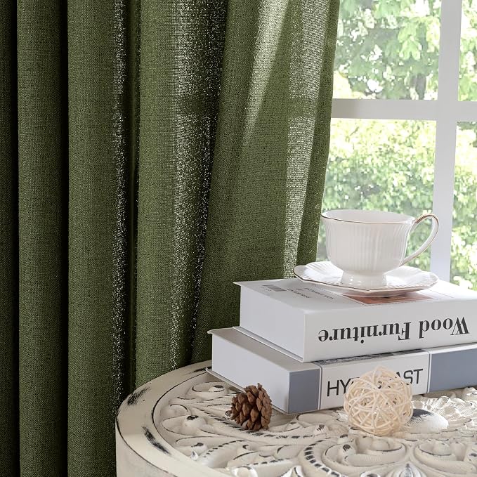 YoungsTex Olive Green Linen Curtains 78 Inch Length - Image 8