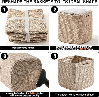 11 Inch Cube Storage Bins, Storage Cube Organizer Bins, Woven Cotton Rope - Image 7