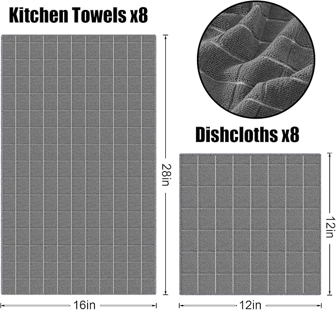 Homaxy Microfiber Kitchen Towels and Dishcloths Set, 16 Pack Soft and Absorbent - Image 6