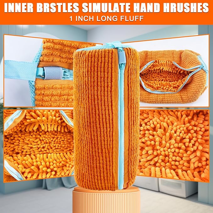 XXL Shoe Washing Machine Bag - 2-Pack Reusable Shoe Cleaning Bags, 360° Deep Clean for Sneakers, Tennis Shoes, and Slippers, Includes 2 Shoe Storage Dust Bags (Orange)