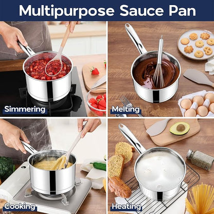 LIANYU Stainless Steel Saucepan Set of 2, 2QT & 3QT Sauce Pan - Image 4