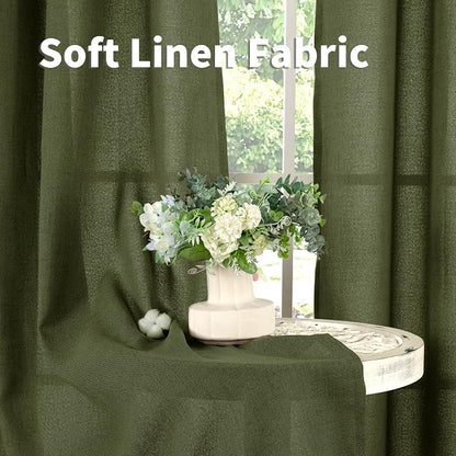 YoungsTex Olive Green Linen Curtains 40 Inch Length - Image 3