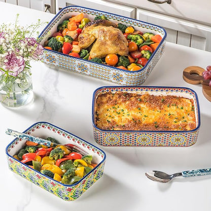 Casserole Dishes for Oven, Ceramic Baking Dishes Set of 3, Rectangular Lasagna - Image 3