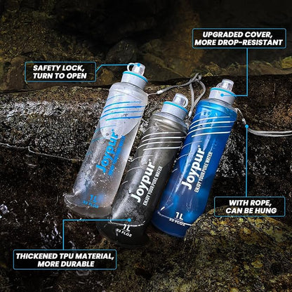 Collapsible Squeeze Water Filter Bottle - 1000ml with Filter with NSF/FDA Certification Befree or Peak Series replacement for Hiking,Running,Camping,Travel,Cycling,Fishing,BPA-Free(Gray)