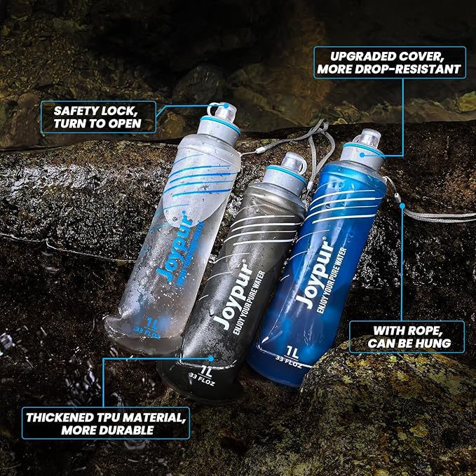 Collapsible Squeeze Water Filter Bottle - 1000ml with Filter with NSF/FDA Certification Befree or Peak Series replacement for Hiking,Running,Camping,Travel,Cycling,and Fishing; BPA-Free(Blue)