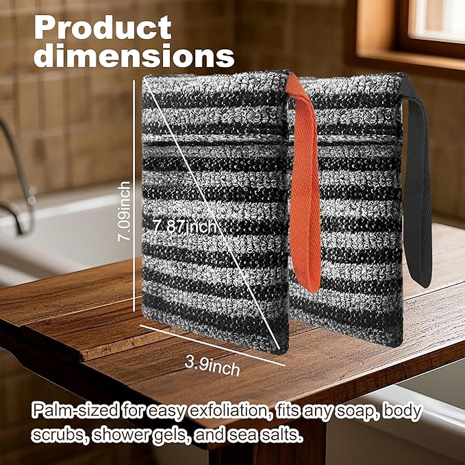 2 Pack Soap Bag Gentle Roughness,Bar Soap Pouch Saver Pocket,Exfoliating Body Scrubber Shower Bath Sponge Loofah (Grey)