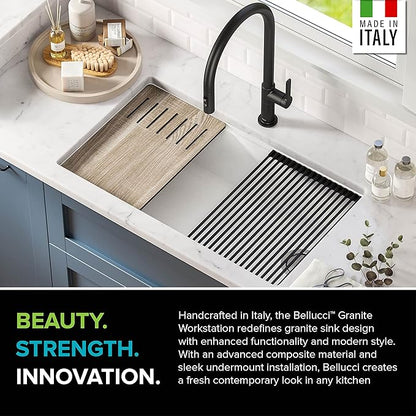 KRAUS Kitchen Sink Bellucci 32” Undermount Workstation Granite, Metallic White, Accessories, KGUW1-33WH