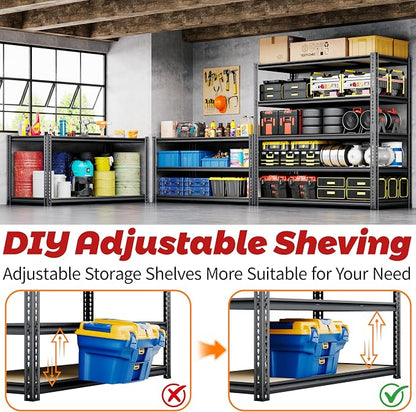 48"W Garage Shelving, 3050LBS Storage Shelves Heavy Duty, 5 Tier Metal Shelving - Image 5