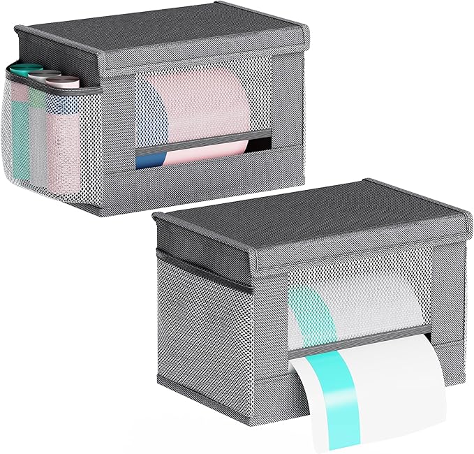2 Pack Trash Bag Holder Dispenser, Oxford Cloth Garbage Bag Storage Organizer with Mesh Pockets, Foldable Kitchen Organizer Fits 13 Gallon Roll for Kitchen and Pantry（Small）