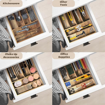 KITEISCAT Acacia Wood Silverware Organizer, Kitchen Utensil Drawer Organizer - Image 7