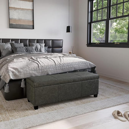 BELLEZE Storage Faux Leather Ottoman, 47 Inch Bench Bedroom Bench - Image 3