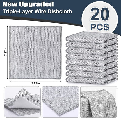 Navona 20 Pcs New Upgrade Steel Wire Dishcloth, Triple-Layer Steel Wire - Image 2