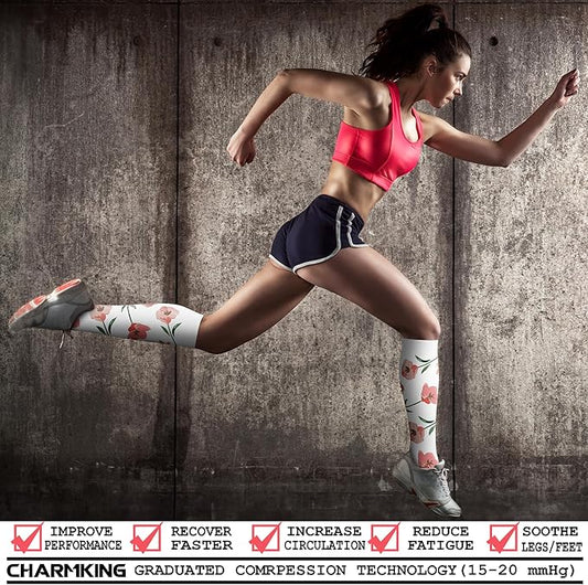 CHARMKING Compression Socks for Women & Men Circulation (3 Pairs) 15-20 mmHg is Best Support for Athletic Running Cycling